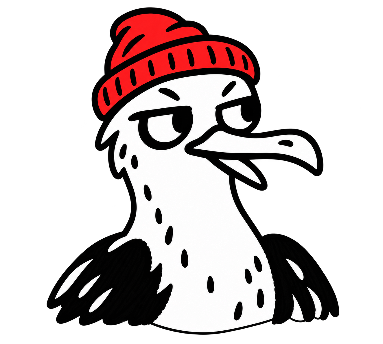 Skeptical seagull mascot